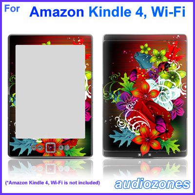   Sticker Decal Assorted Flower Design for  Kindle 4 Wi Fi Reader