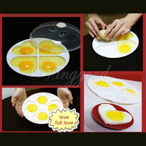 Kitchen Microwave Oven 4 Eggs Heart shaped Poacher Cooker Steamer 