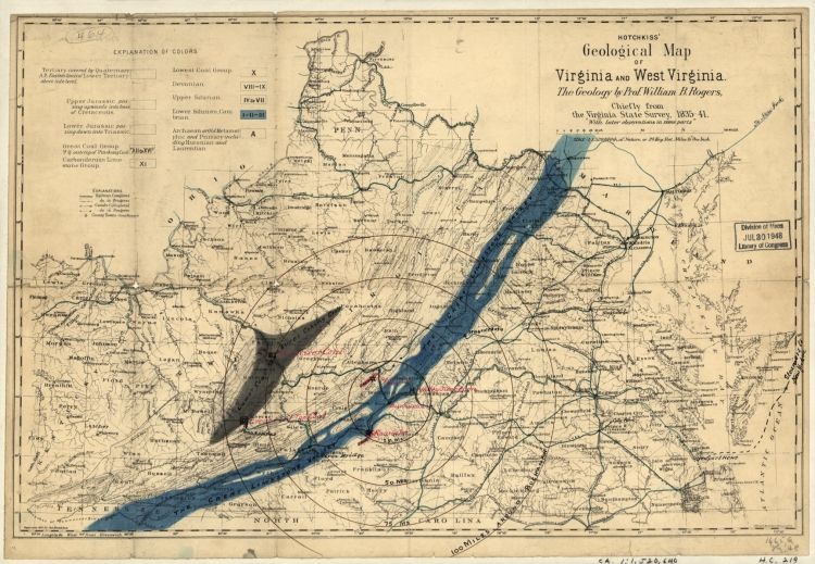 1840s Hotchkiss geological map of Virginia & W. VA  