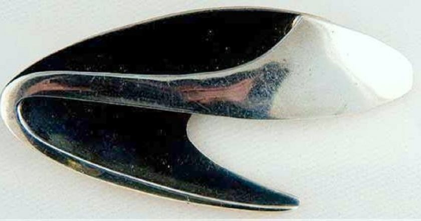   Large Sigi Pineda Signed Sterling Silver Boomerang Brooch  