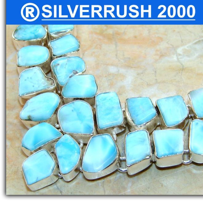 HUGE NATURAL LARIMAR .925 SILVER 18 long; DROP PART 1 5/8 