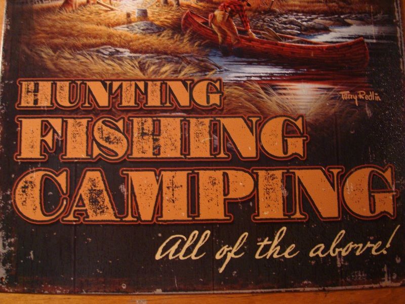   FISHING CAMPING Vintage Hunter Lodge Log Cabin Home Decor Sign  