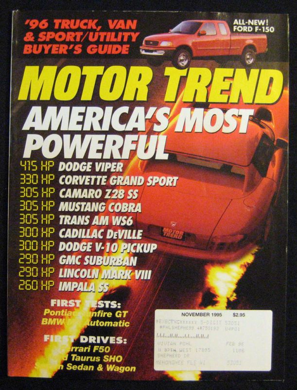 MOTOR TREND Magazine November 1995 BMW M3 Luxury  