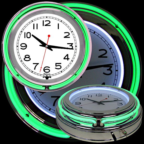 Vintage Neon Light Green Round Novelty Bar Wall Clock  