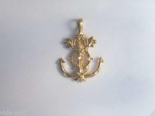 14k Gold gep 1 3/4 inch Anchor Cross Pendant Lifetime guarantee  