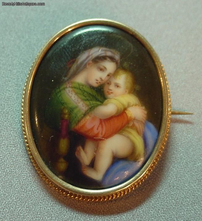 Religious Painting On Porcelain Plaque 14k Gold Frame  