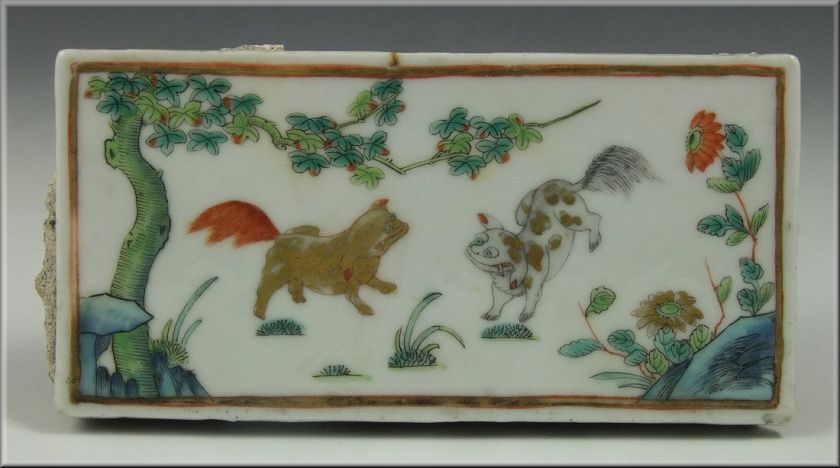 Interesting 18thC Chinese Enamel Painted Porcelain Tile  