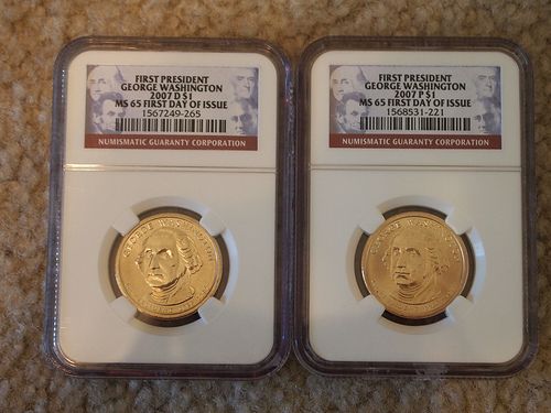 2007 Washington $1 Dollar coin, P & D Set, First Day Issue (FDI), NGC 