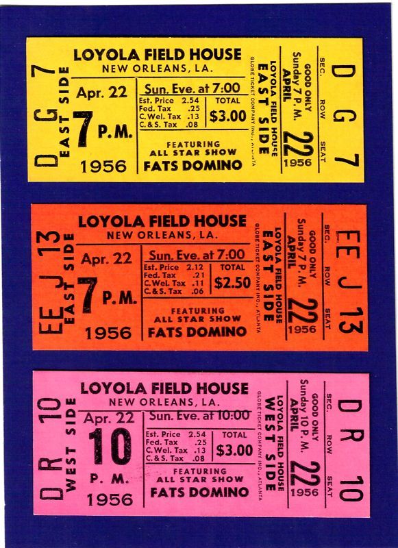 FATS DOMINO 1956 UNUSED TICKETS New Orleans LA  