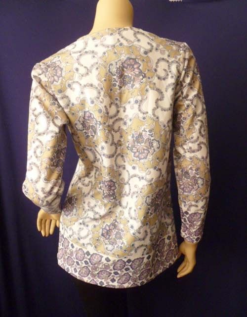 Vintage Tunic Top Floral Hippie Psychedelic White Purple Paisley 