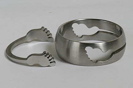 Mens Women 316L Stainless Steel Foot Puzzle Rings Bands  