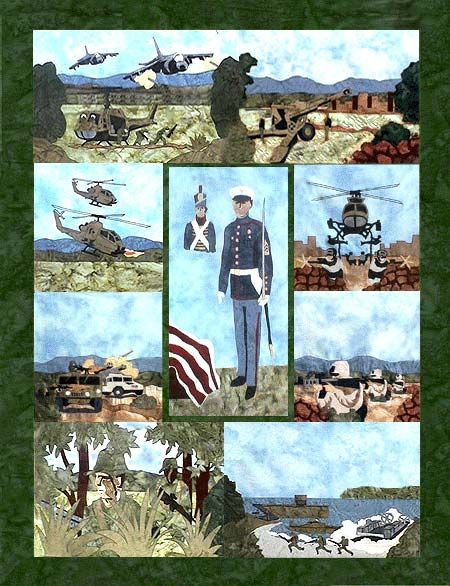 UNITED STATES MARINES Quilt Pattern 9 Blocks Harrier +  