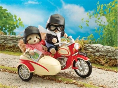 Calico Critters Motorcycle Cycle Sidecar Raccoon Figure Set CC2320 New 