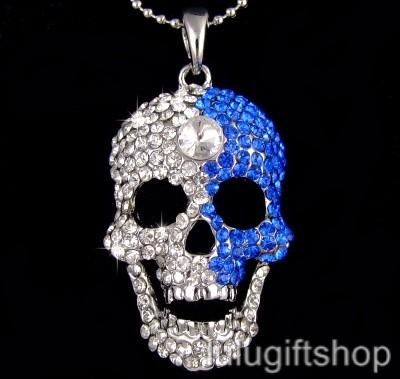 18KGP SKULL BLING PENDANT NECKLACE W SWAROVSKI CRYSTAL  