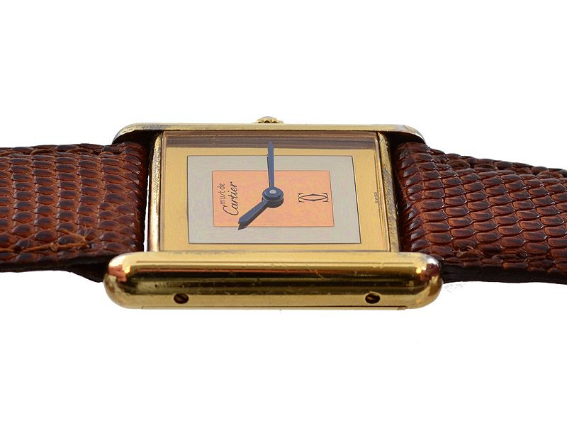 Authentic Mens Cartier Must De Tank Vermil Gold Swiss  