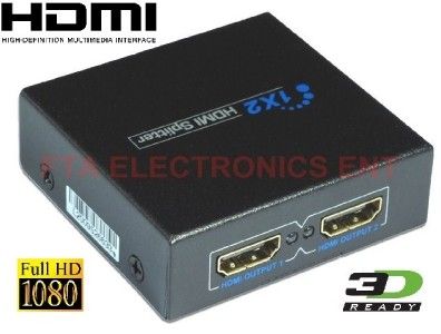 1X2 HDMI Splitter for PS3 xBox BlueRay DVD 3D TV HDTV 1 source split 